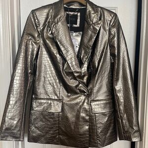 GUESS Antique Gray Gun Metal Leather Look Diletta  Blazer SZ XS